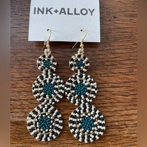 ALLOY Beaded Dangle Earrings - Black and Cream